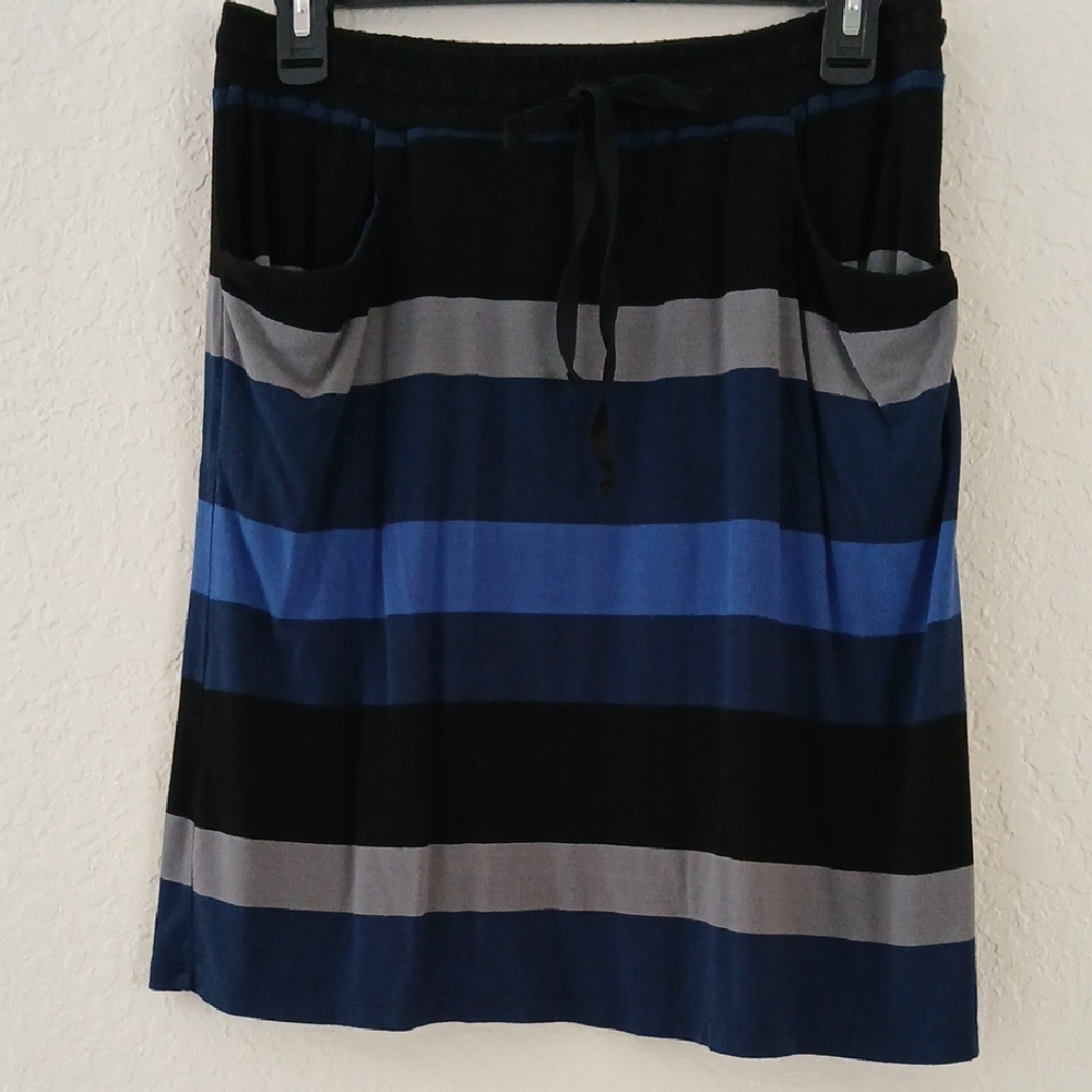 Max Studio Striped Skirt In Blue,black and Gray